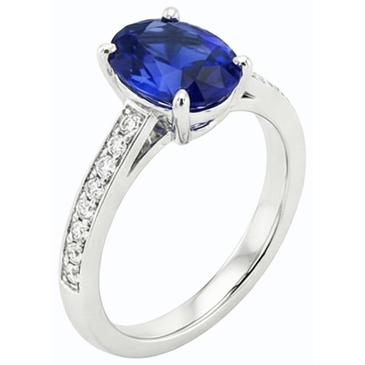 Bague en saphir de Ceylan avec pierres précieuses pour dames sertie de diamants 4.50 carats