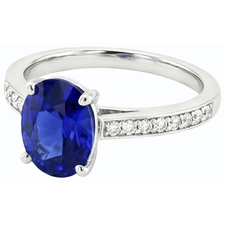 Bague en saphir de Ceylan avec pierres précieuses pour dames sertie de diamants 4.50 carats