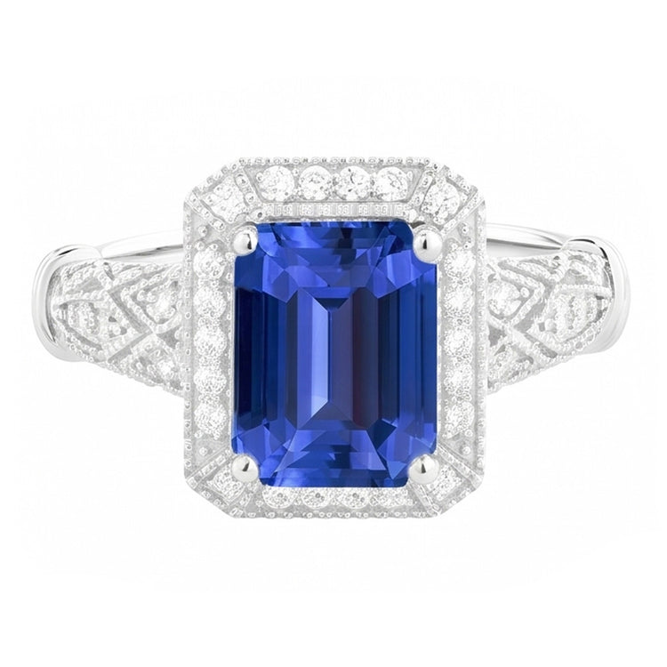 Bague en saphir de Ceylan émeraude de mariage de diamants en or à tige fendue 3 carats