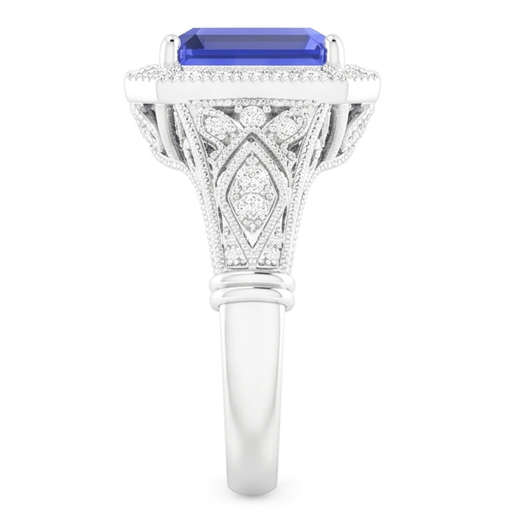 Bague en saphir de Ceylan émeraude de mariage de diamants en or à tige fendue 3 carats