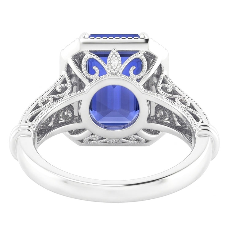Bague en saphir de Ceylan émeraude de mariage de diamants en or à tige fendue 3 carats