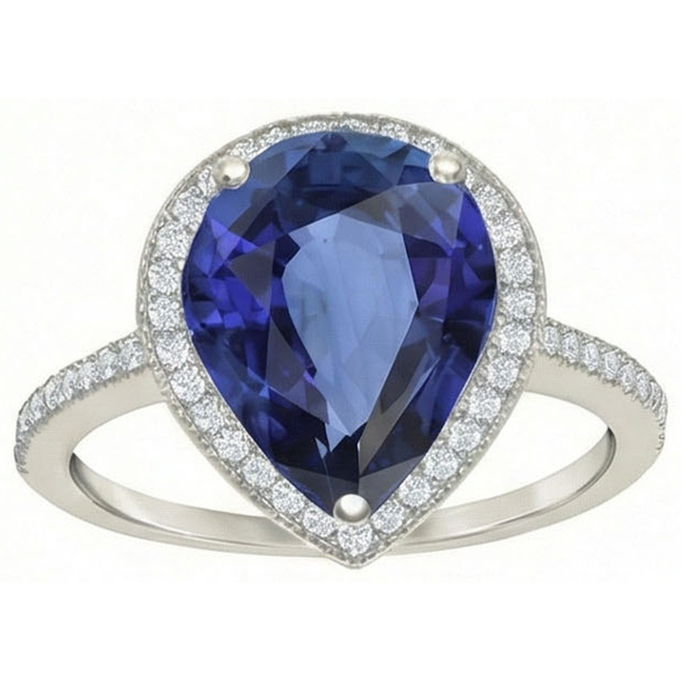naturel pear diamant 5carats bague vue de face
