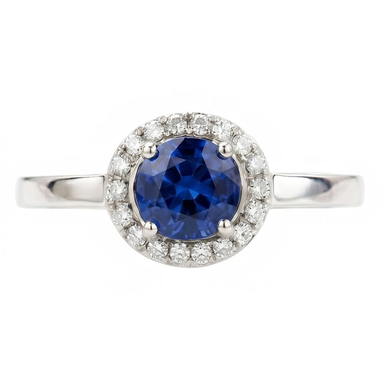 Bague en saphir de Ceylan ovale de 2.40 ct et diamants en or blanc 14K