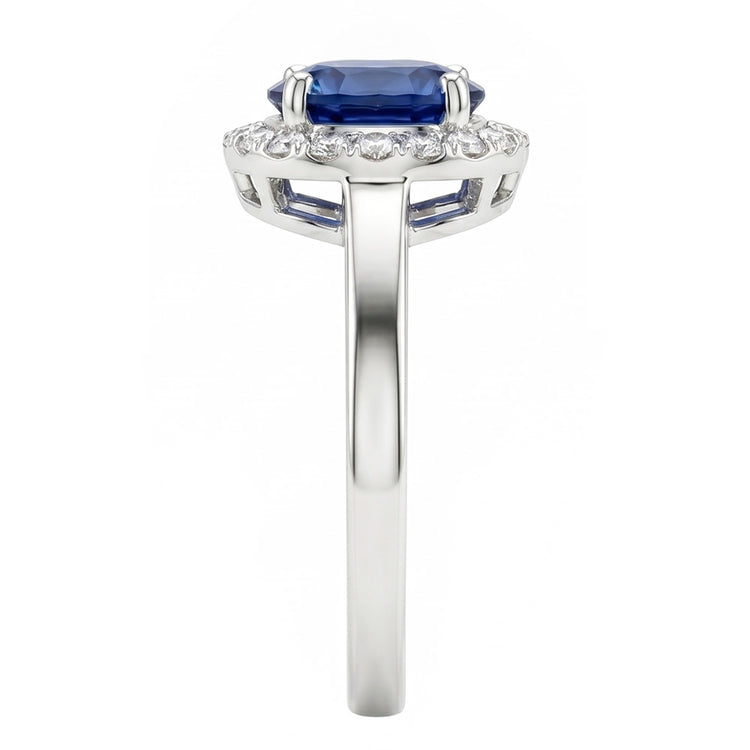 Bague en saphir de Ceylan ovale de 2.40 ct et diamants en or blanc 14K