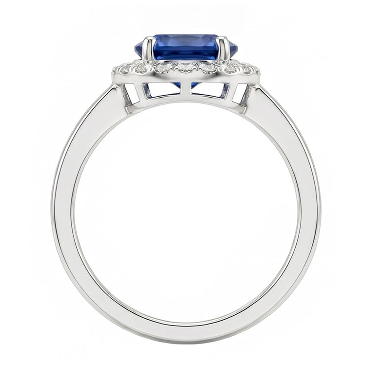 Bague en saphir de Ceylan ovale de 2.40 ct et diamants en or blanc 14K