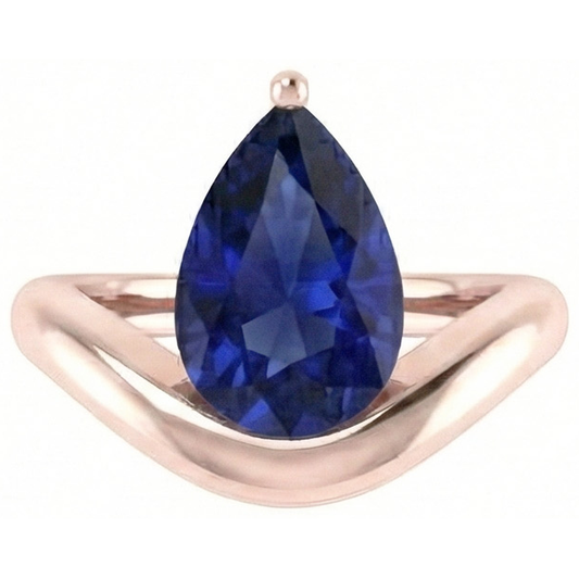 naturel pear saphir 3carats bague angle de côté