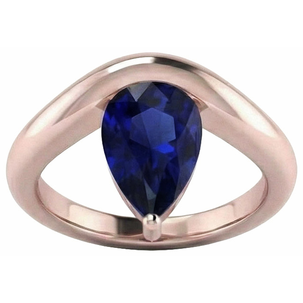 naturel pear saphir 3carats bague détail rapproché