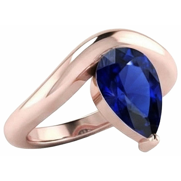 naturel pear saphir 3carats bague vue de dessus