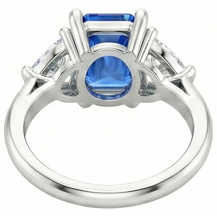 Bague en saphir de Ceylan radieux à trois pierres trillion de diamants 2.50 carats