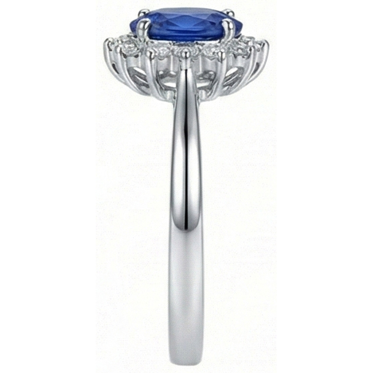 Bague en saphir de Ceylan taille ovale 2 ct et diamants en or blanc 14K