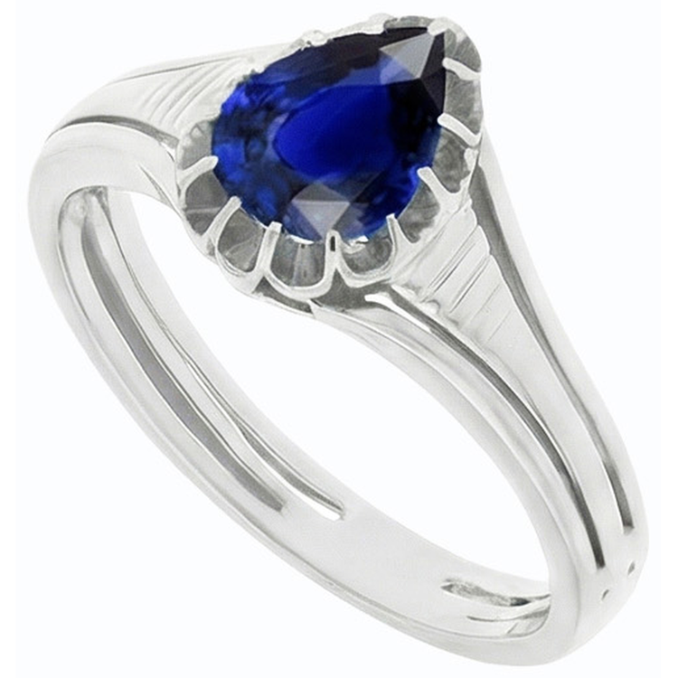 naturel pear saphir 2carats bague vue de dessus