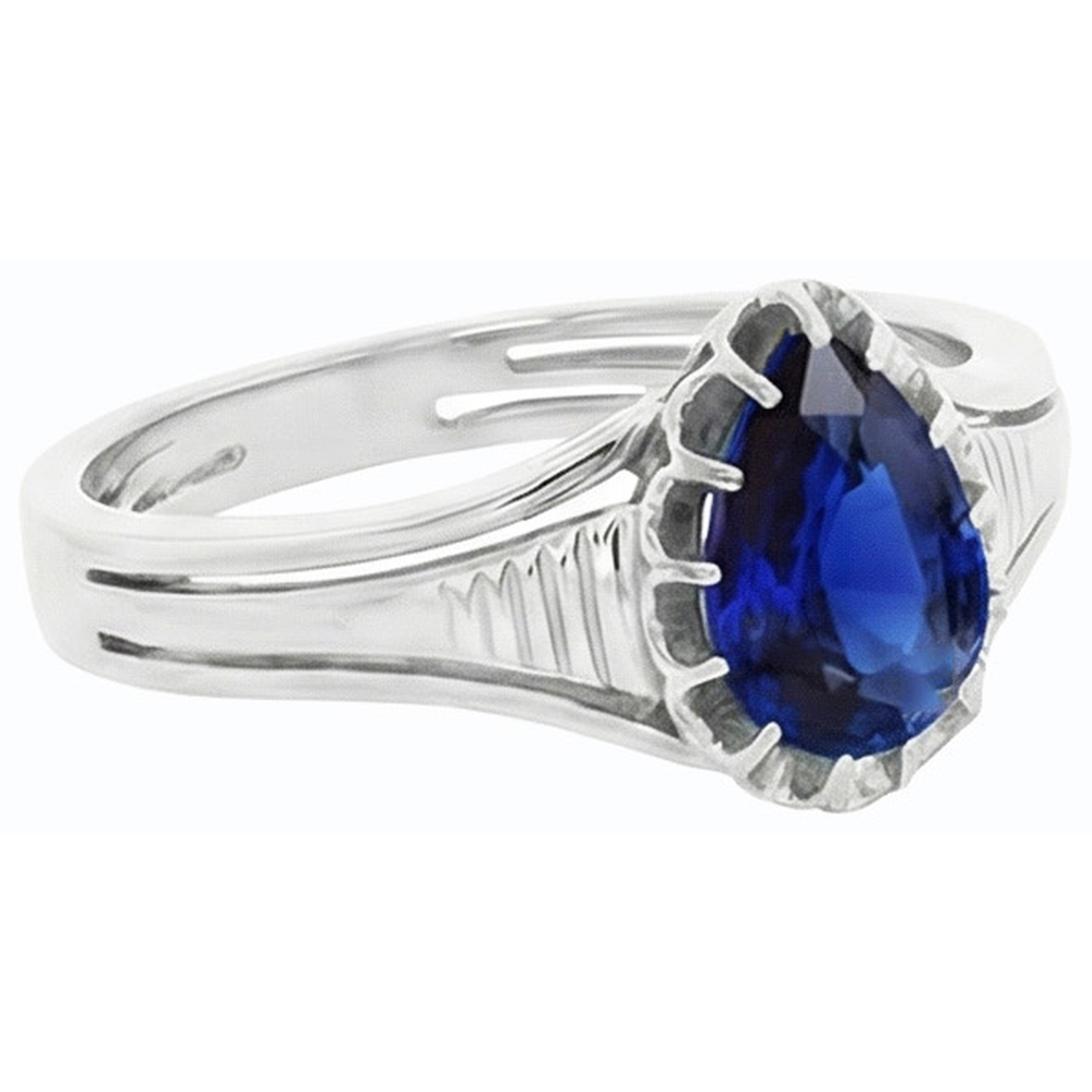 naturel pear saphir 2carats bague vue de profil