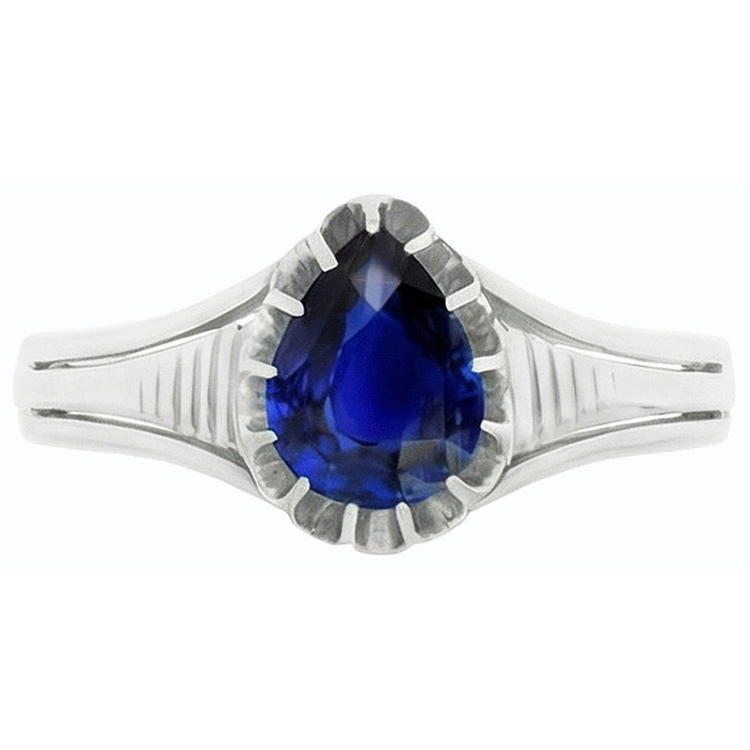 naturel pear saphir 2carats bague sur blanc