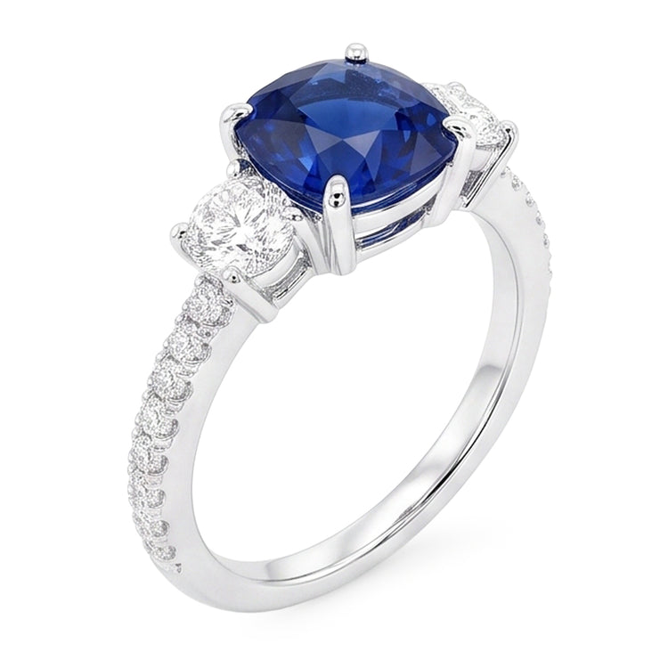 Bague en saphir de coussin de bijoux de pierres précieuses 3.50 carats 3 style de pierre