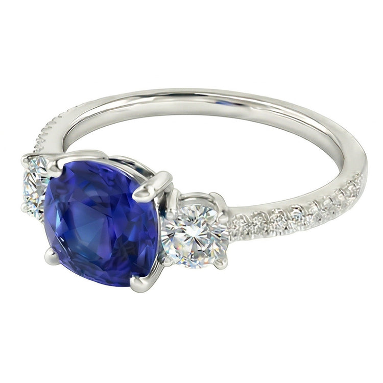 Bague en saphir de coussin de bijoux de pierres précieuses 3.50 carats 3 style de pierre