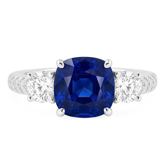 Bague en saphir de coussin de bijoux de pierres précieuses 3.50 carats 3 style de pierre