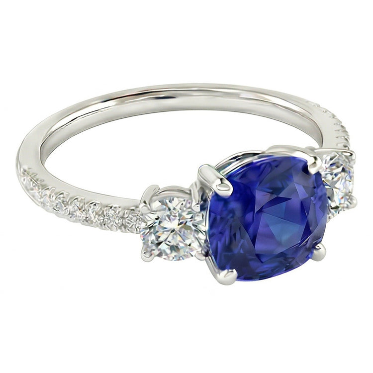 Bague en saphir de coussin de bijoux de pierres précieuses 3.50 carats 3 style de pierre