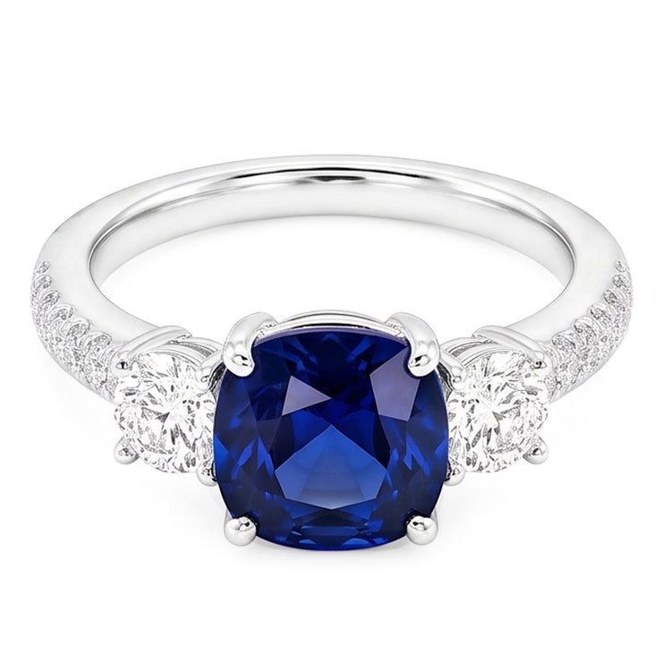 Bague en saphir de coussin de bijoux de pierres précieuses 3.50 carats 3 style de pierre