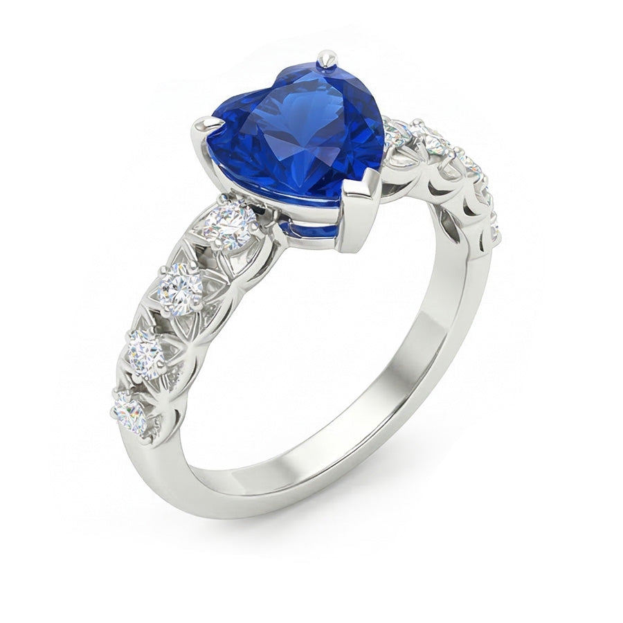 Bague en saphir du Sri Lanka avec pierres précieuses et accents de 2.50 carats
