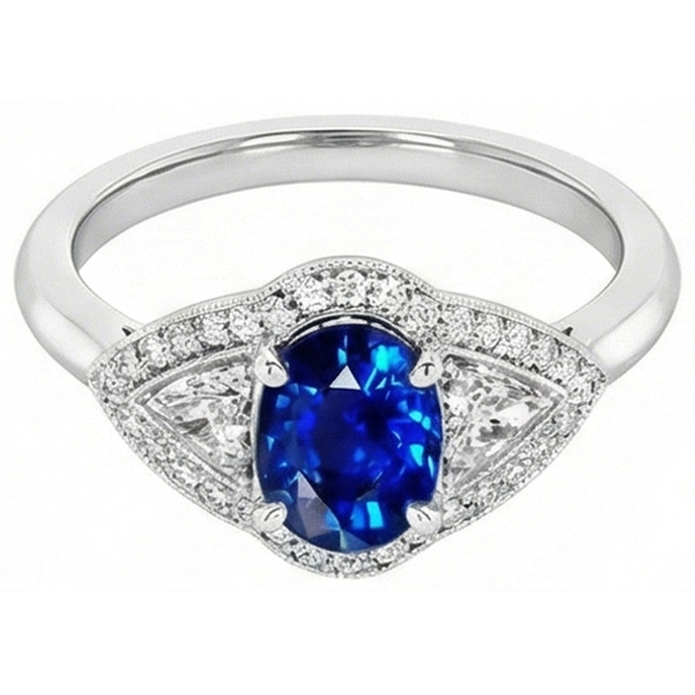 naturel oval diamant 3.90carats bague vue de face