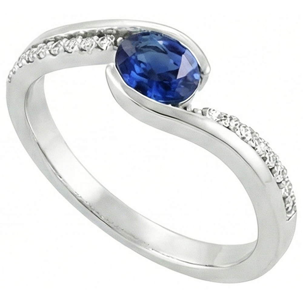 Bague en saphir du Sri Lanka et diamants taille ovale 2 ct en or blanc 14K
