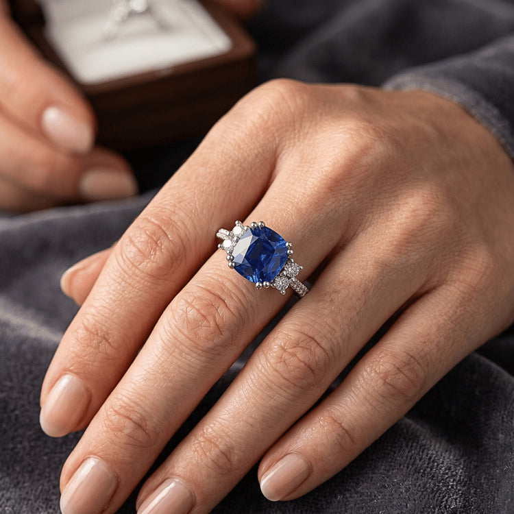 Bague en saphir du Sri Lanka taille coussin pour bijoux en pierres précieuses 4.50 carats