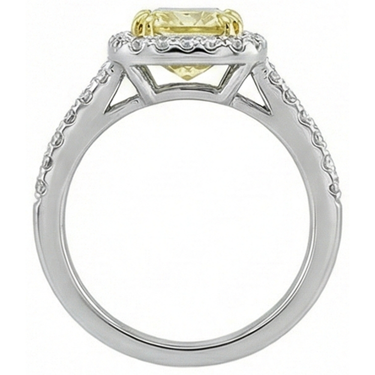 Bague en saphir jaune taille rayonnante avec pierres précieuses en or blanc et diamant 2.5 ct.