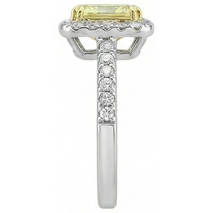 Bague en saphir jaune taille rayonnante avec pierres précieuses en or blanc et diamant 2.5 ct.