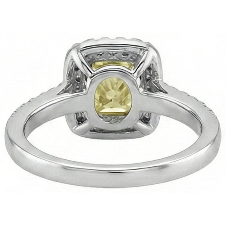 Bague en saphir jaune taille rayonnante avec pierres précieuses en or blanc et diamant 2.5 ct.