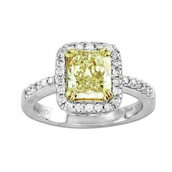 Bague en saphir jaune taille rayonnante avec pierres précieuses en or blanc et diamant 2.5 ct.