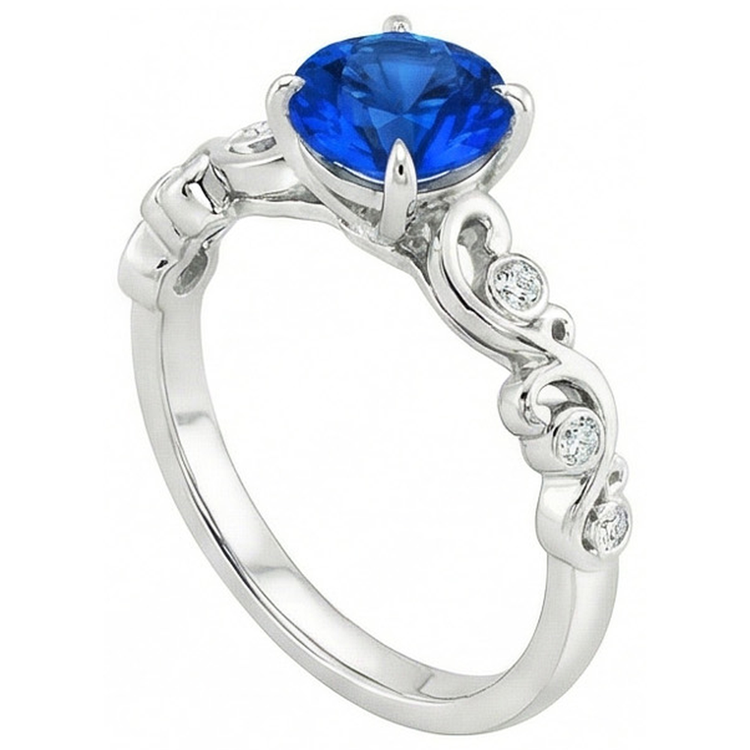 Bague en saphir rond bleu de 1.60 ct et diamants
