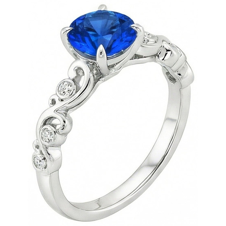 Bague en saphir rond bleu de 1.60 ct et diamants