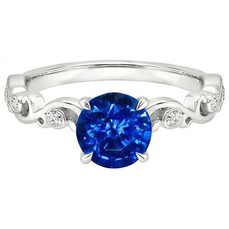 Bague en saphir rond bleu de 1.60 ct et diamants