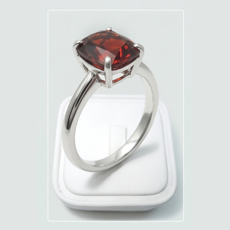 Bague en saphir rouge taille radiant de 1.65 ct en or blanc 14k