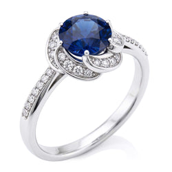 Bague en saphir style fleur pour femme avec halo de diamants en or 3 carats