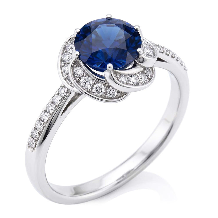 Bague en saphir style fleur pour femme avec halo de diamants en or 3 carats