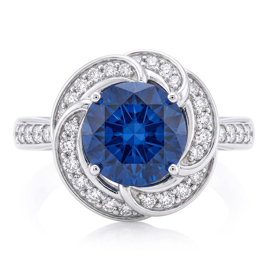 Bague en saphir style fleur pour femme avec halo de diamants en or 3 carats