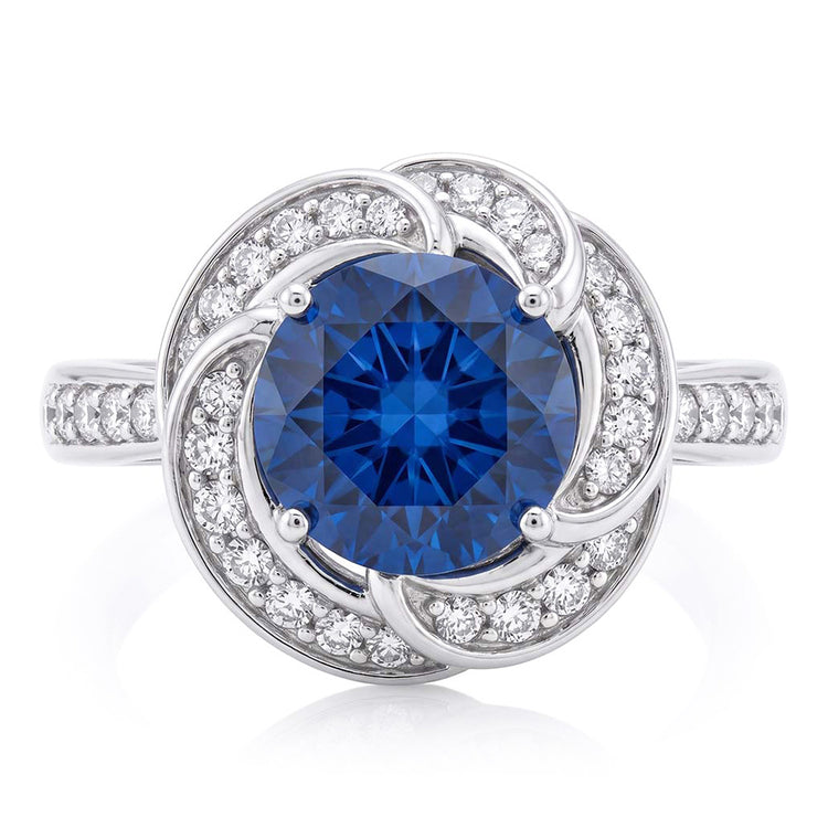 Bague en saphir style fleur pour femme avec halo de diamants en or 3 carats