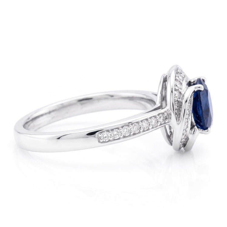 Bague en saphir style fleur pour femme avec halo de diamants en or 3 carats