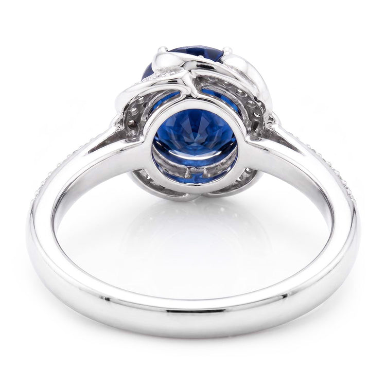 Bague en saphir style fleur pour femme avec halo de diamants en or 3 carats