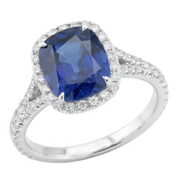 Bague en saphir taille coussin Halo pour femme sertie de diamants 4 carats