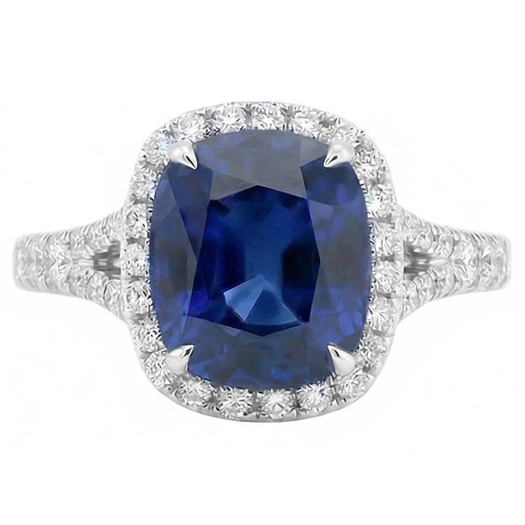Bague en saphir taille coussin Halo pour femme sertie de diamants 4 carats