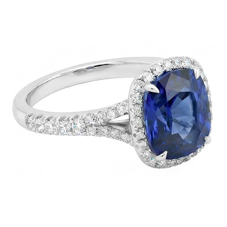 Bague en saphir taille coussin Halo pour femme sertie de diamants 4 carats