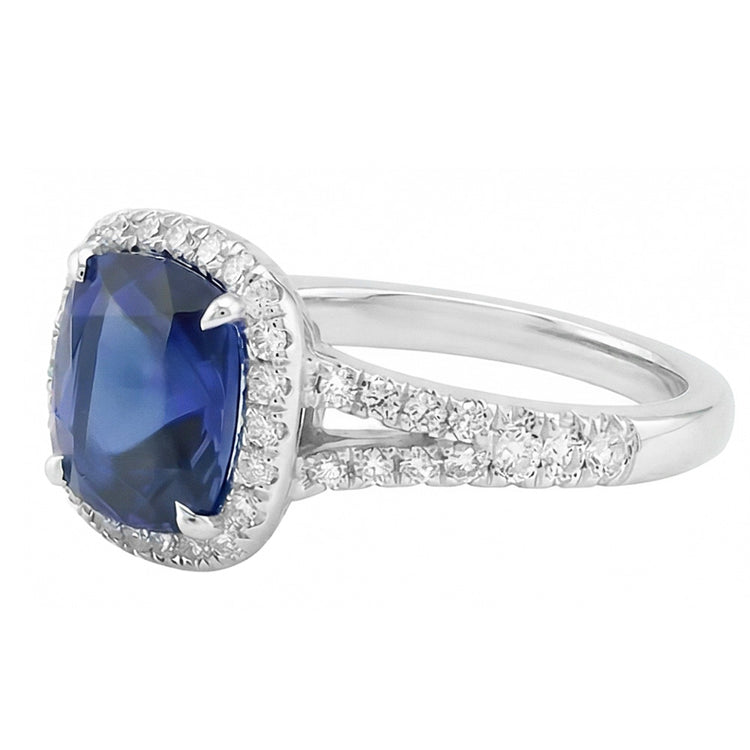 Bague en saphir taille coussin Halo pour femme sertie de diamants 4 carats