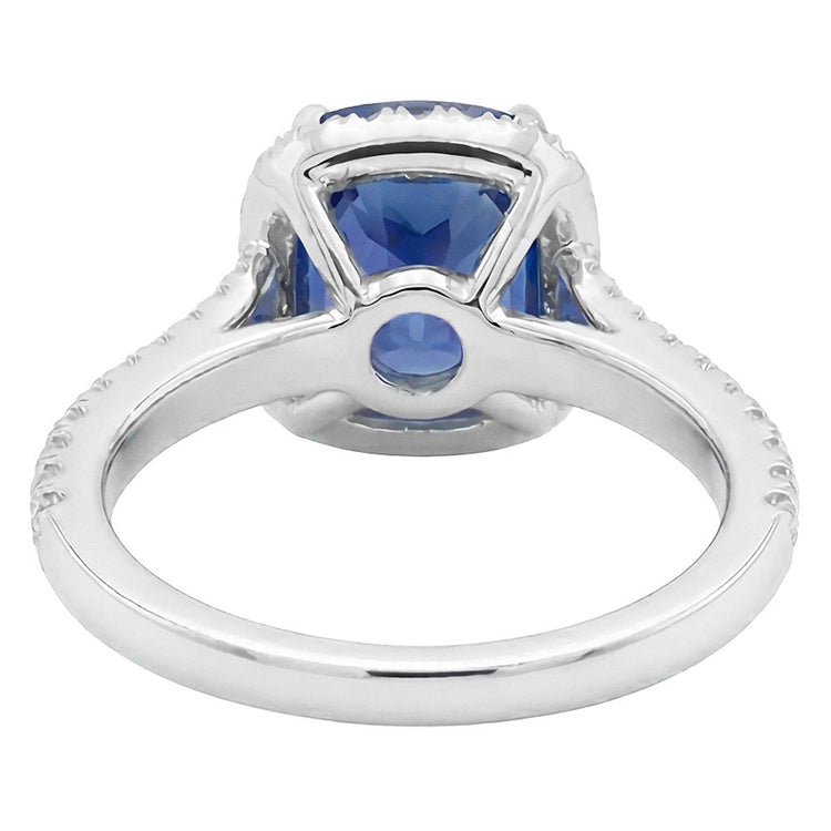 Bague en saphir taille coussin Halo pour femme sertie de diamants 4 carats