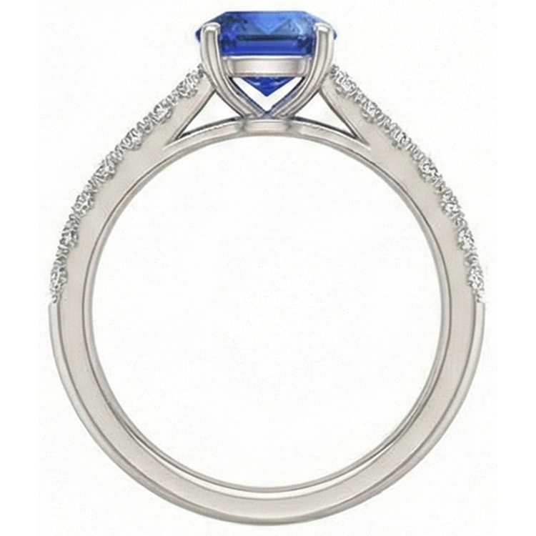 Bague en saphir taille coussin avec pierres précieuses 2.50 carats sertie de diamants