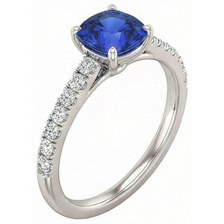 Bague en saphir taille coussin avec pierres précieuses 2.50 carats sertie de diamants