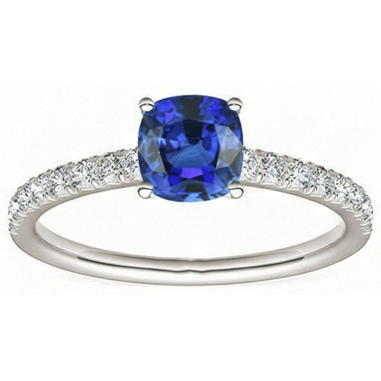 Bague en saphir taille coussin avec pierres précieuses 2.50 carats sertie de diamants