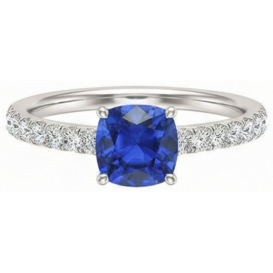 Bague en saphir taille coussin avec pierres précieuses 2.50 carats sertie de diamants