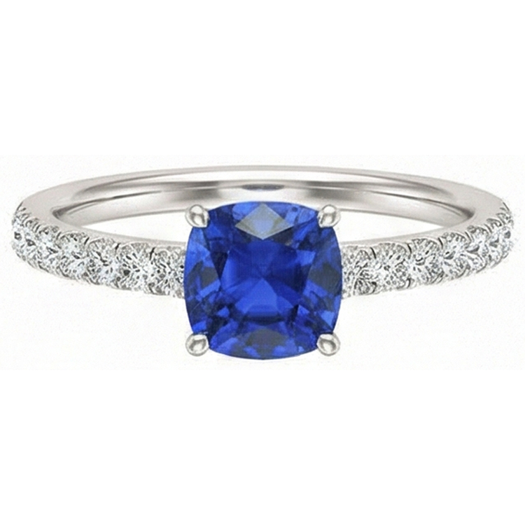 Bague en saphir taille coussin avec pierres précieuses 2.50 carats sertie de diamants